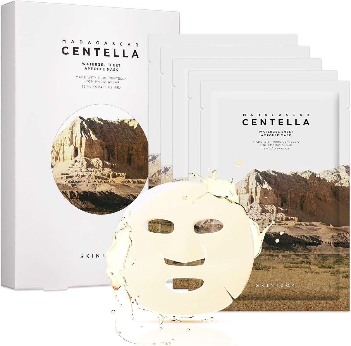 Madagascar Centella Watergel Sheet Ampoule Mask, 5ea, Korean Face Mask with Centella Asiatica, Hydrating Face Mask Sheet infused with Centella Ampoule for Deep Hydration, Korean Skin Care