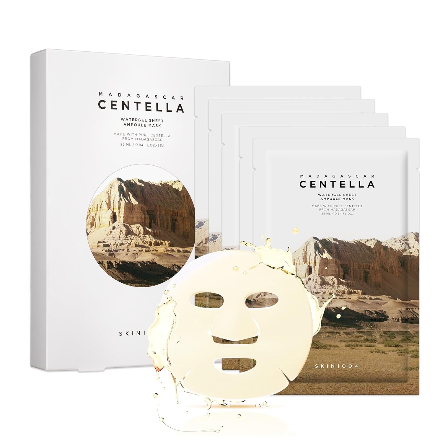 SKIN1004 Madagascar Centella Watergel Sheet Ampoule Mask, 5ea, Korean Face Mask with Centella Asiatica, Hydrating Face Mask Sheet infused with Centella Ampoule for Deep Hydration, Korean Skin Care
