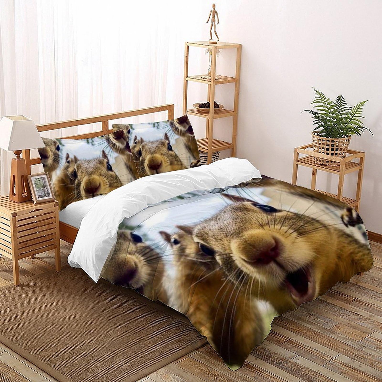Housse de couette super king écureuils 260x220cm en microfibre imprimé 3D pour lit double