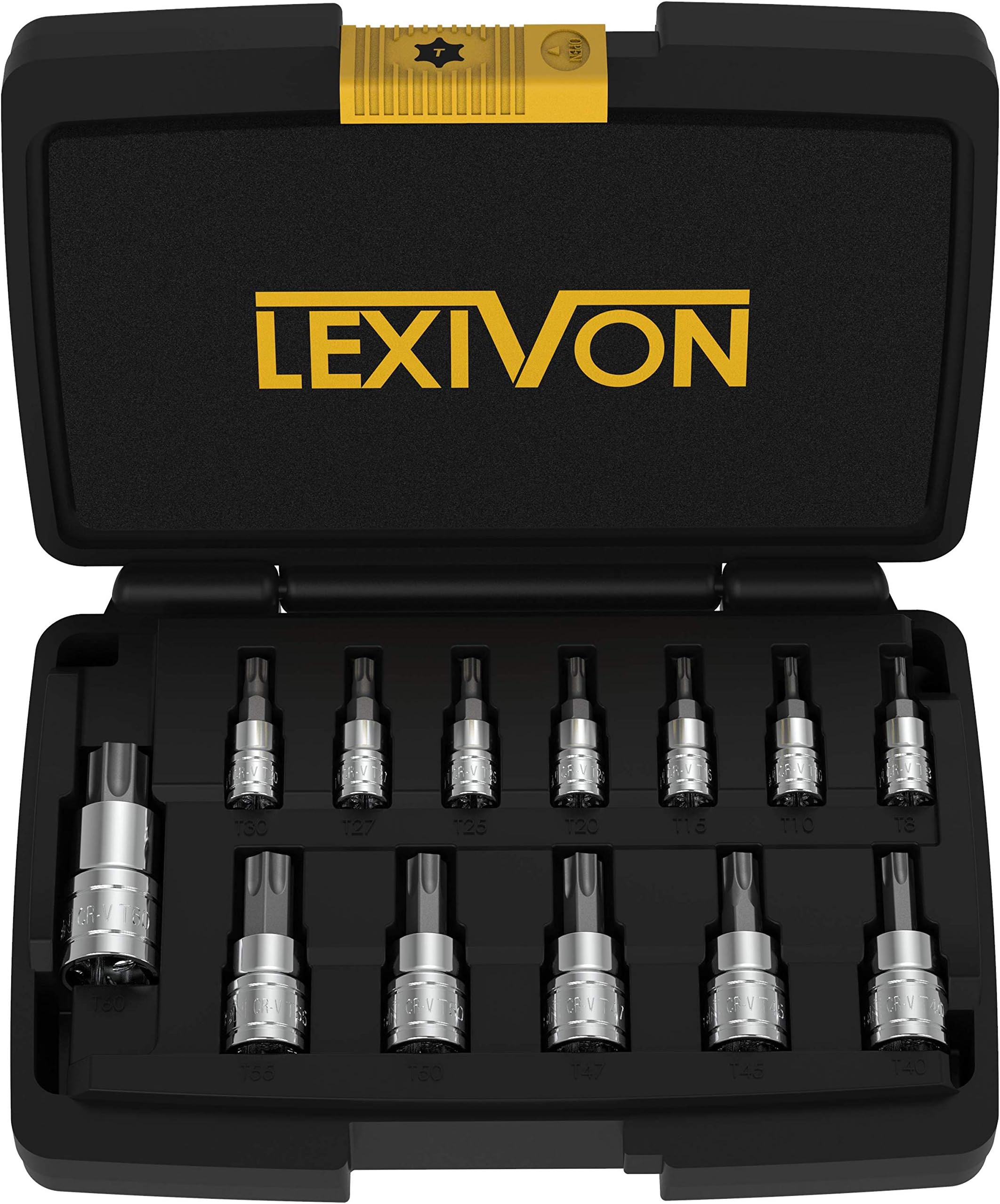 LEXIVON Torx Bit Socket Set, Premium S2 Alloy Steel | 13-Piece Star T8 - T60 Set | Enhanced Storage Case (LX-143)
