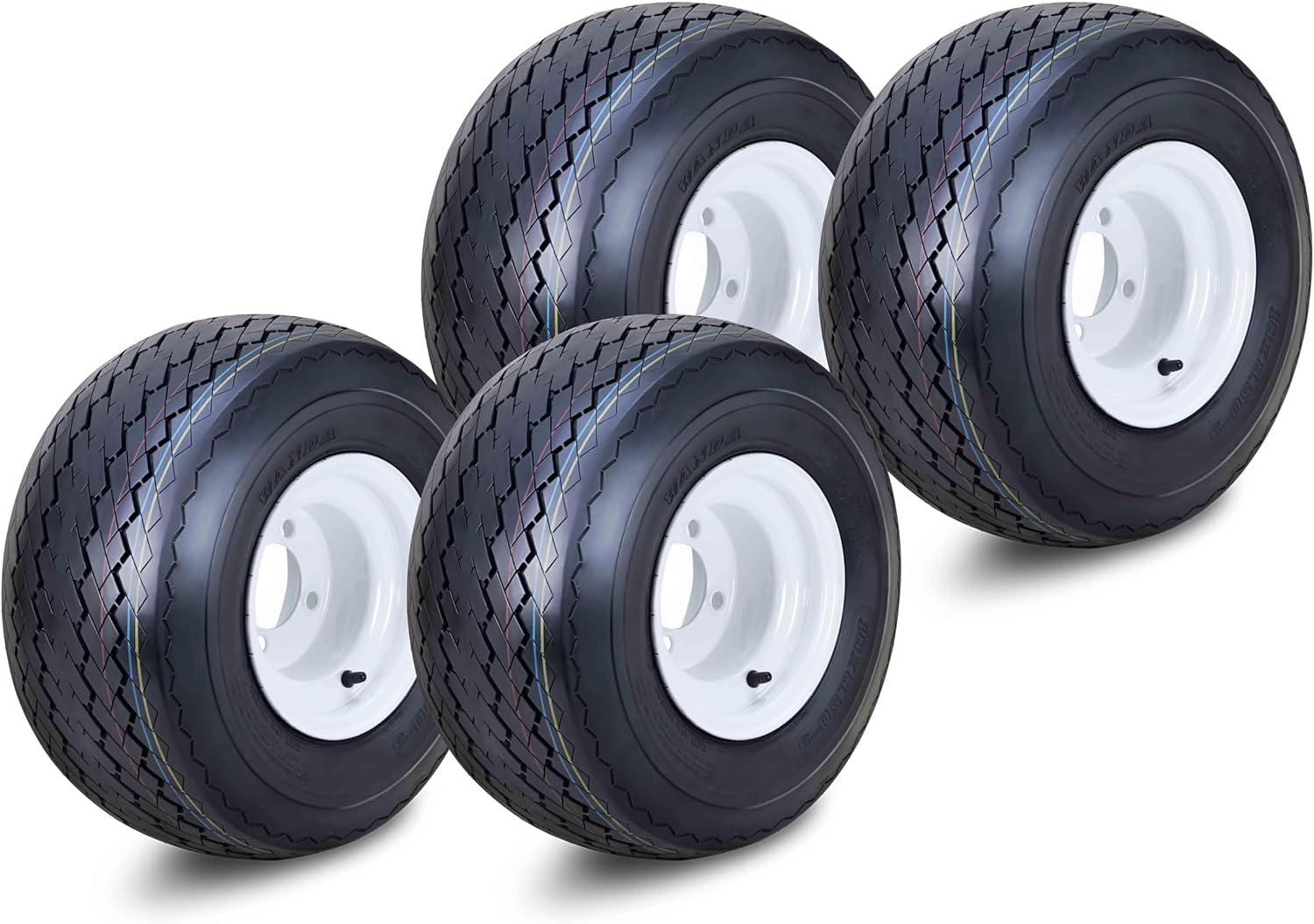 WANDA Golf Cart Tire & wheel 18X8.5-8 4-Ply with 4 Lugs on 4" PCD White Rim14006 Set 4, Fits Club Car, EZGO, Yamaha, Evolution
