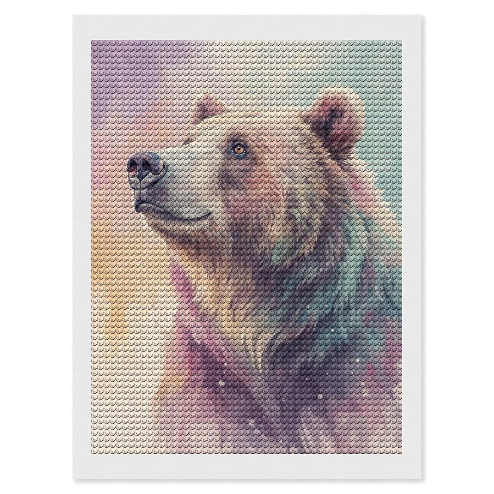 Junmoney Watercolor Bear Portrait Round Drill Diamond Painting 12"x16", Satisfying Creative Project, Complete Accessories, Printed Canvas