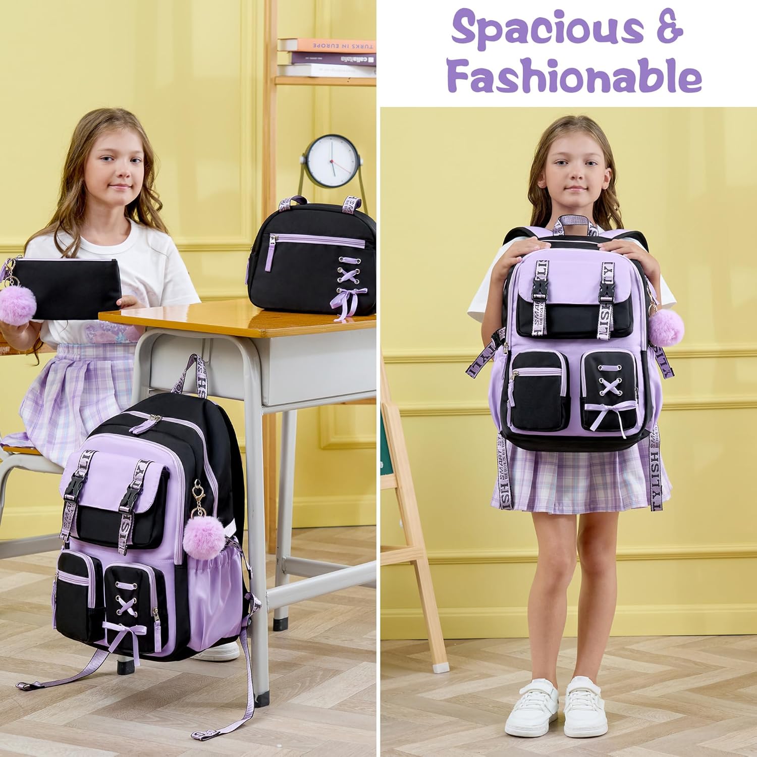 Fimibuke Backpack for Girls, 3 PCS Waterproof Girls Backpack with Lunch Box & Pencil Case, Kid Backpacks for Teen Girl Kindergarten Elementary Middle High School Student Back to School Kid Bookbag Set - Image 6