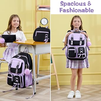 Fimibuke Backpack for Girls, 3 PCS Waterproof Girls Backpack with Lunch Box