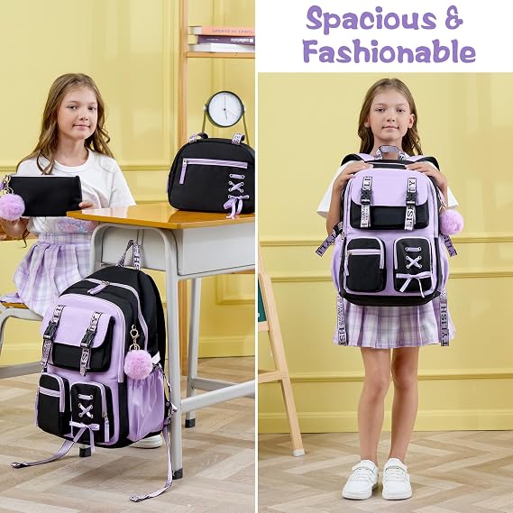 Fimibuke Backpack for Girls, 3 PCS Waterproof Girls Backpack with Lunch Box