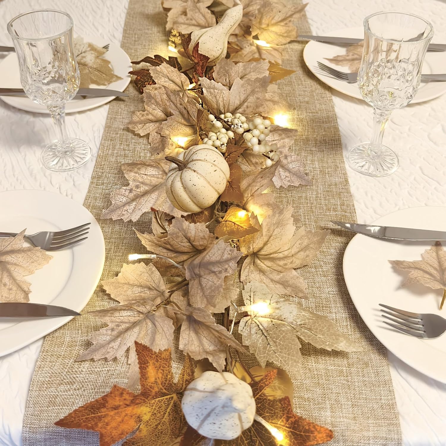 Fall Decorations for Home 6Ft Fall Garland with Lights, Fake Pumpkin Berry Autumn Maple Leaves Garland for Mantle Halloween Thanksgiving Fireplace Harvest Party, Fall Decor Indoor Outdoor Porch Vines