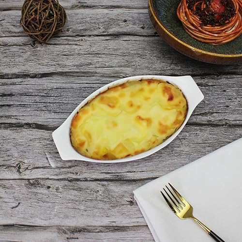 Miniatura 4 de Juego de 4 platos ovalados para hornear gratinados, de porcelana, aptos para horno, lasaña, utensilios de cerámica ideales para cacerola de crema