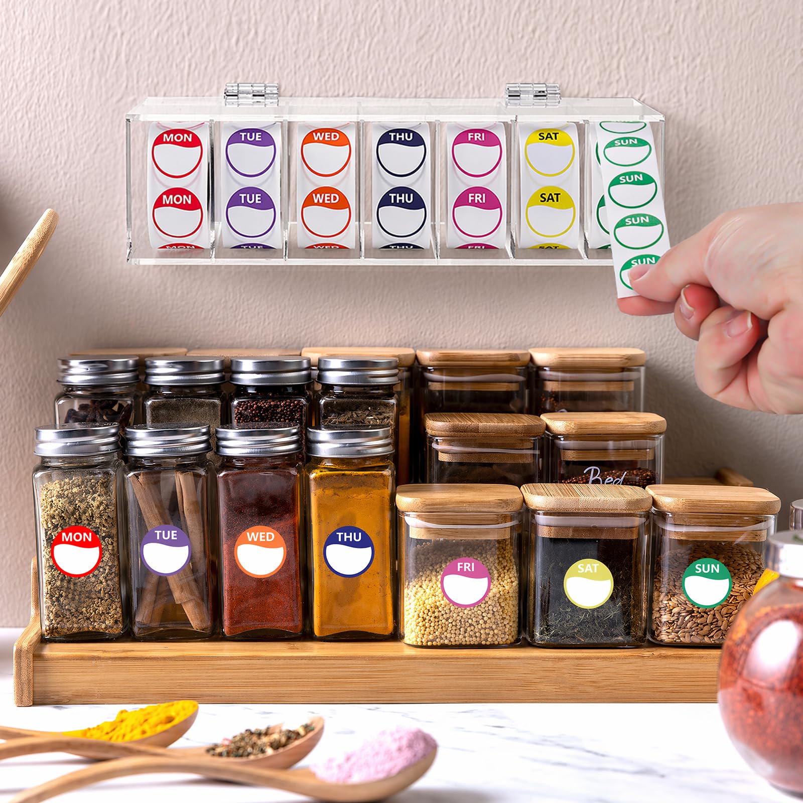 Lot de 3 500 autocollants 7 jours de la semaine 2,5 cm en acrylique pour distributeur de points alimentaires du lundi au dimanche pour cuisine, restaurant, date d'expiration