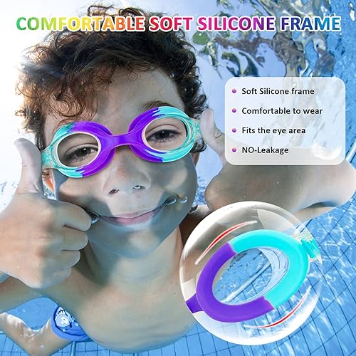 Miniatura 9 de XDX Gafas de natación para niños, paquete de 4 gafas de natación para niños con protección UV, gafas de natación antivaho para niños y jóvenes de 6
