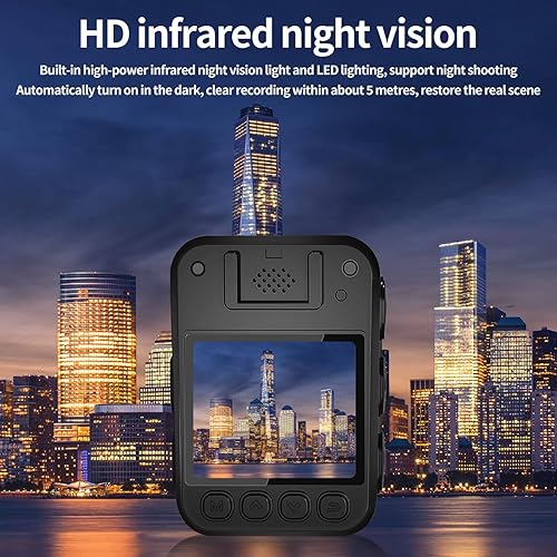 Miniatura 4 de HJBDGS Cámara corporal 1296P con pantalla de 2 pulgadas, cámara de cuerpo de policía, visión nocturna con grabación de audio y video videocámara
