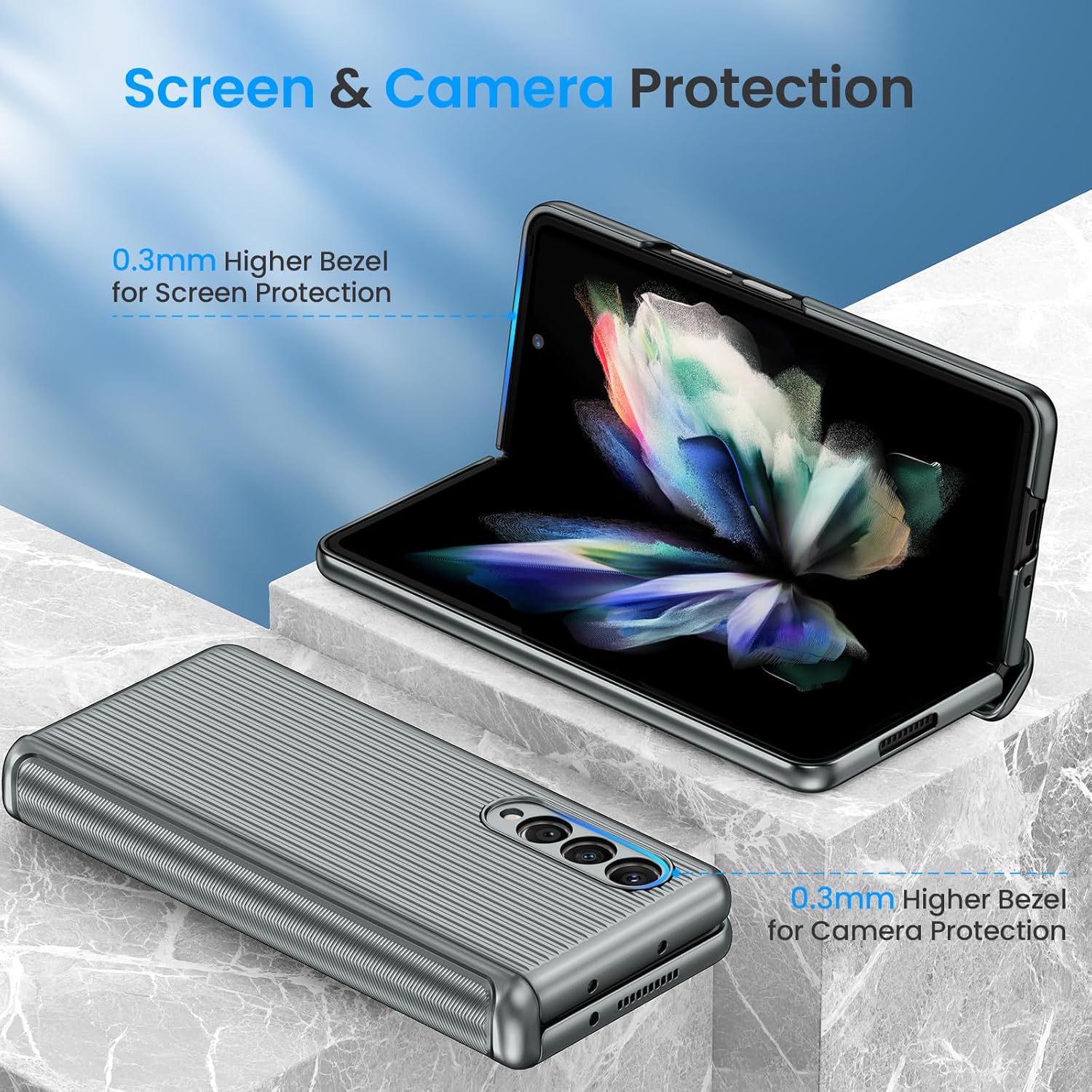 Ruky for Galaxy Z Fold 3 Case Hinge Coverage Protection, Full Body [with Built-in Screen Protector] Hard PC Ultra-Thin Shockproof Protective Phone Case for Samsung Galaxy Z Fold 3 - Light Sliver