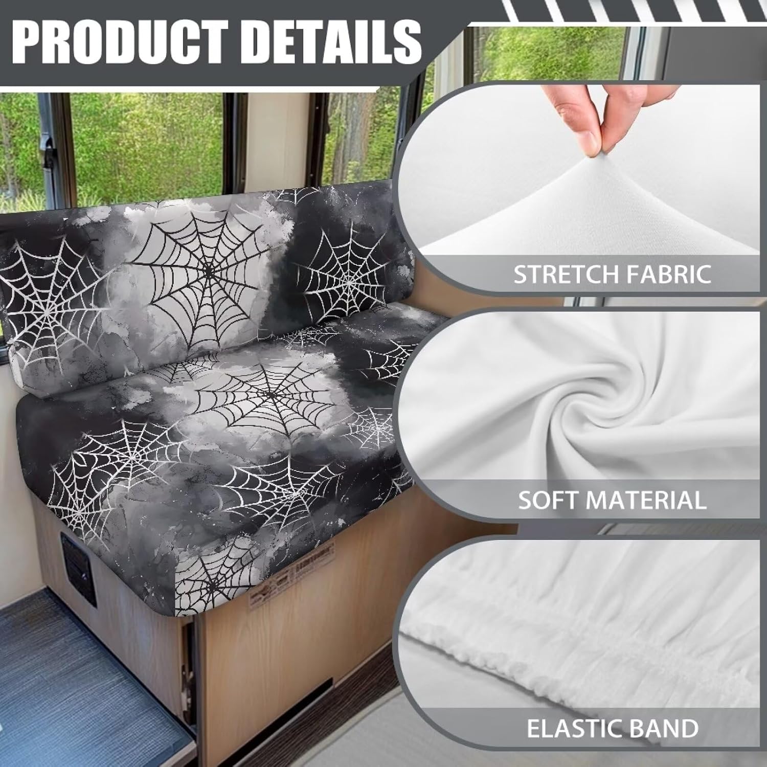 Rv Dinette Cushion Covers Set of 2 Cobweb Washable Loveseat Slipcovers Personalized Camper Accessories with 1 Bench Cover & 1 Backrest Cover for Travel Trailer Couch for Colleagues