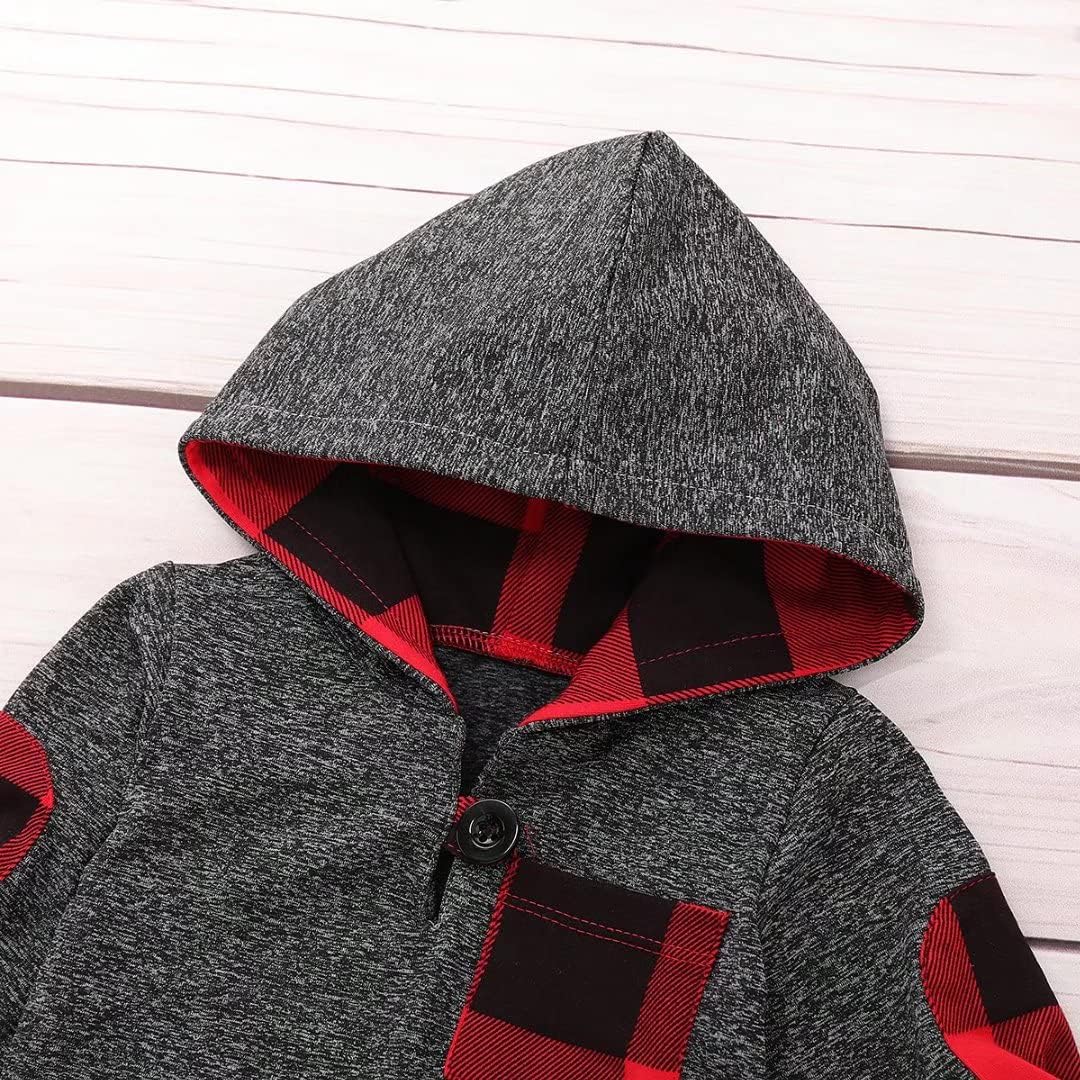 Baby Boy Clothes Toddler Infant Boys Fall Winter Outfit Long Sleeve Plaid Pocket Hoodie Tops + Pants 2Pcs - Image 5