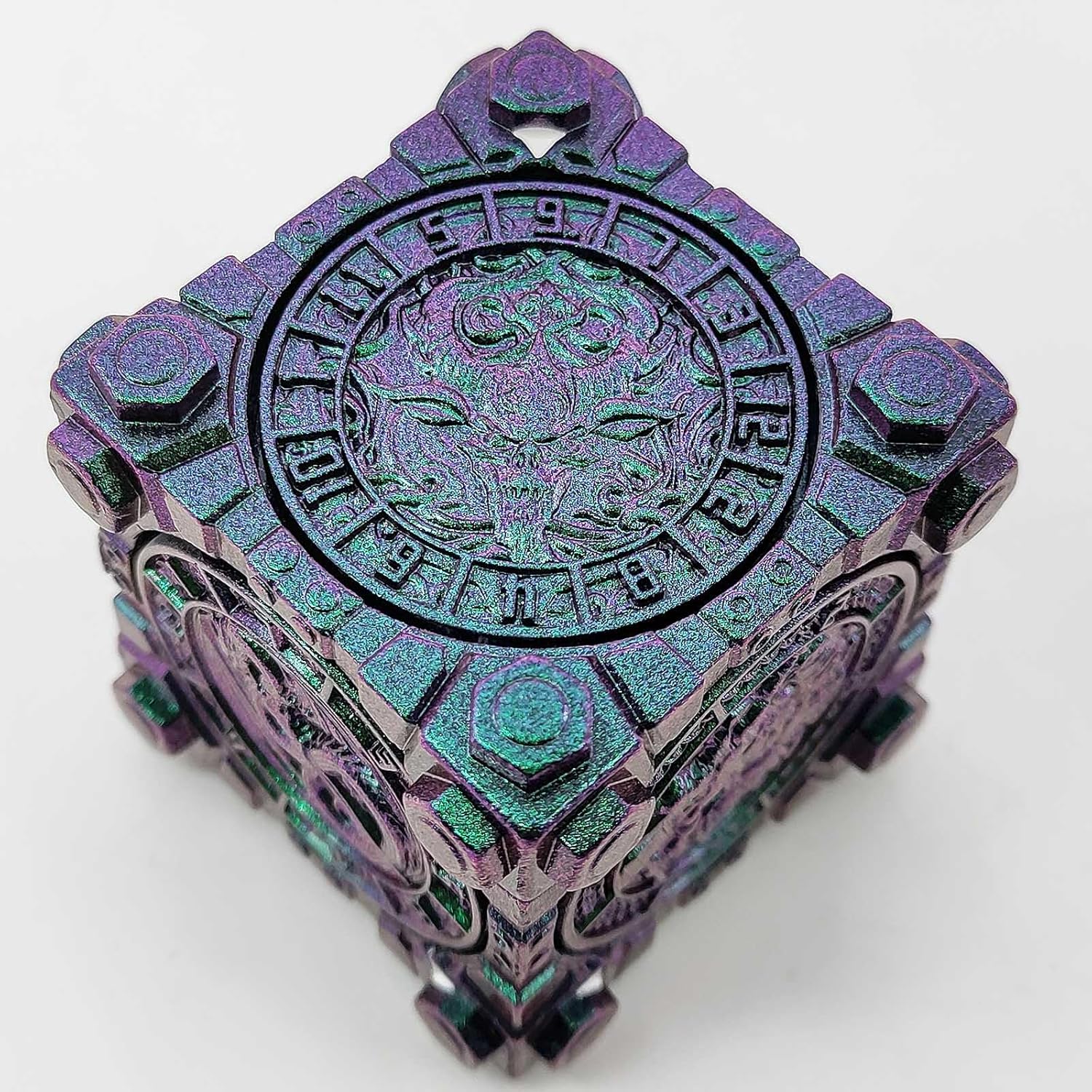 DND 7-in-1 Spinner Dice - Metal Cube Dice Set with Gift Box for Dungeons and Dragons D&D Tabaltop Ideal Collector's Gift for Dungeon Masters,3D Relief Dragon Design. (Gradient Purple)