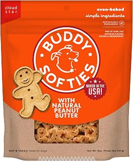Buddy Biscuits Softies Peanut Butter Dog Treats - Soft Chewy 8oz Pouch, Oven-Baked USA, Natural Ingredients for All Dogs