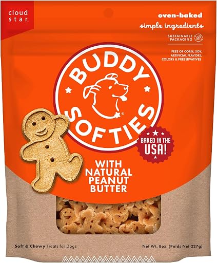 Buddy Biscuits 8 oz Bag of Softies Soft & Chewy Dog Treats, Made with Peanut Butter 8 oz