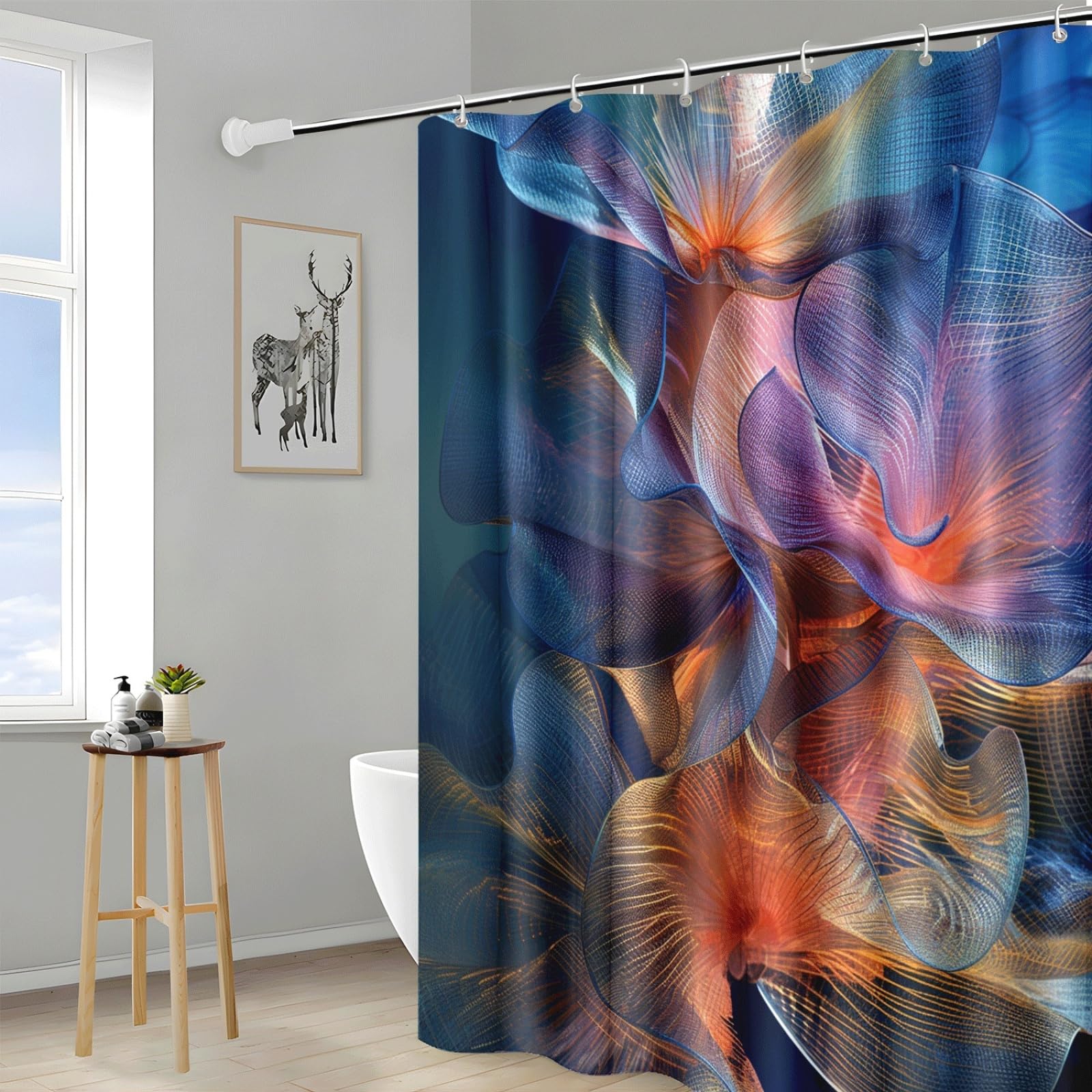 Tenda Doccia Fiore Blu Viola Tenda Doccia Antimuffa Impermeabile Poliestere Lavabile con 12 Ganci Facile da Installare Tende Finestra Bagno per Dormitorio Hotel(180x220cm)