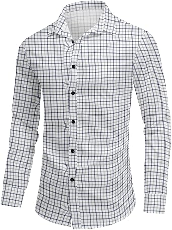 Allthemen Polo Shirts for Men Long Sleeve Casual Shirts Button Down Lapel Collar Polo Striped Golf Shirt