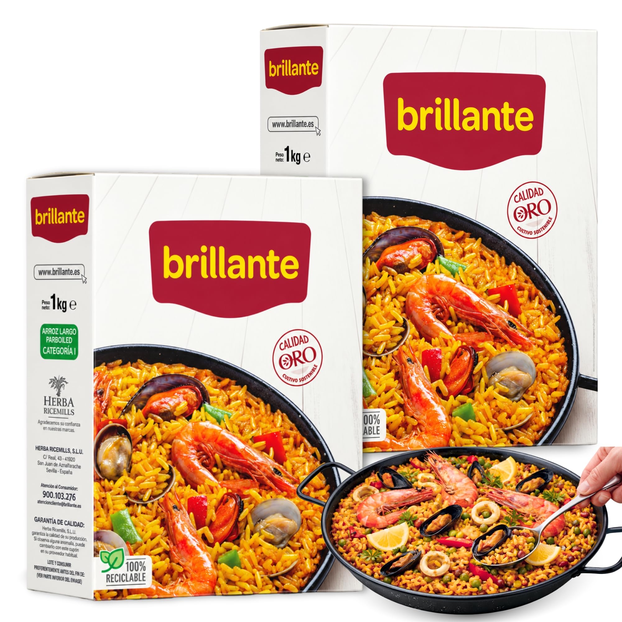Brillante Arroz Largo Vaporizado, Grano Suelto | 2 Unidades de 1 Kg - imagen 1