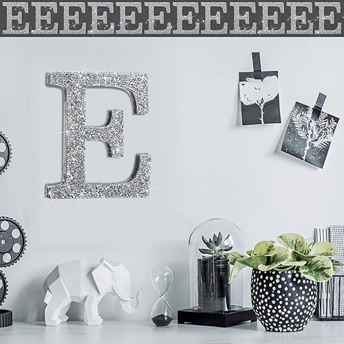 Miniatura 4 de Qunclay Letras brillantes de cristal plateado con diamantes triturados, letras de madera con purpurina con tornillo y ganchos, regalo para Navidad,