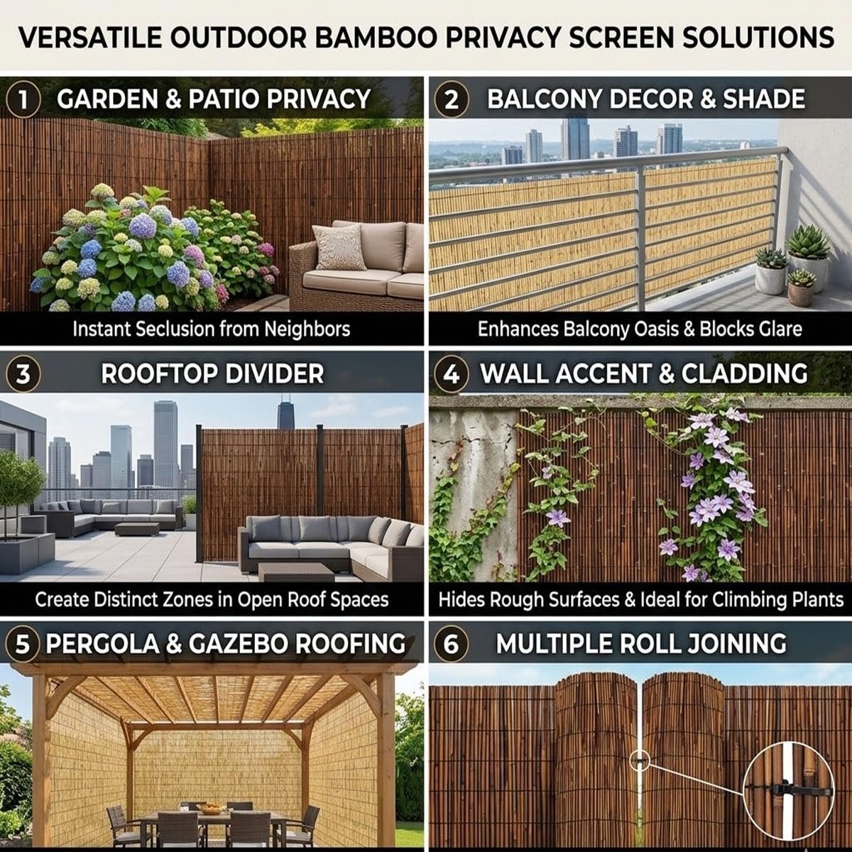 Canisse en Roseau Naturel 1 2 3 4 5m,Rouleau De Clôture en Roseau, Brise-Vue Bambou Pour Balcon, Palissade Extérieure Patio Séparation D'intimité, Clôture Jardin Décorative(Nature,160x150cm)