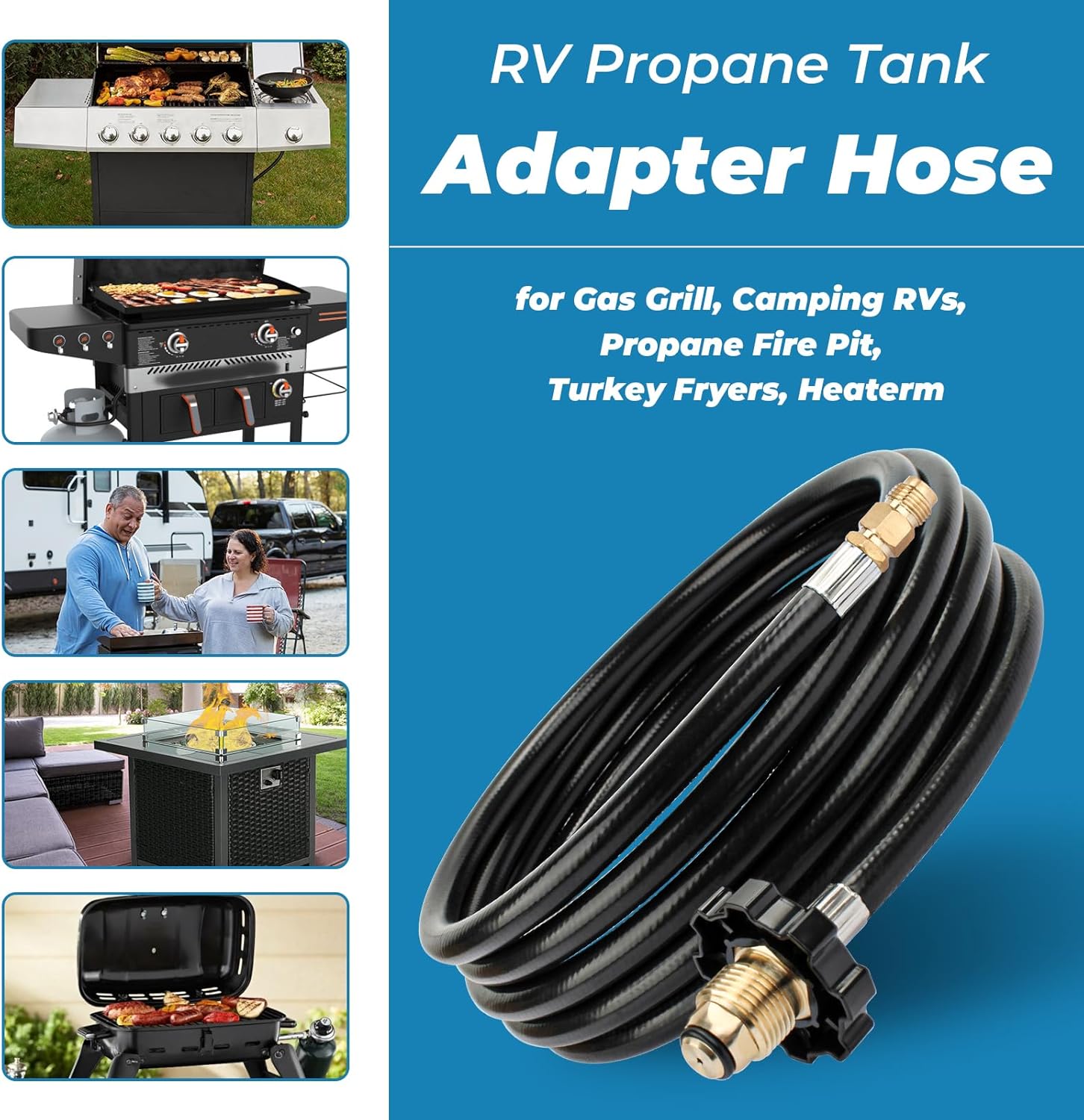 12ft RV Propane Hose for Gas Grill, Camping RVs, Propane Fire Pit, Turkey Fryers, Heaterm, POL x 1/4" Inverted Male Flare, Replacement 59035 Propane Supply Hose