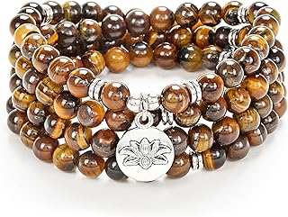 سوار مالا بخرز مع دلاية لوتس وخرز حجري صغير 6 ملم من سيلف ديسكافري 108, حجر