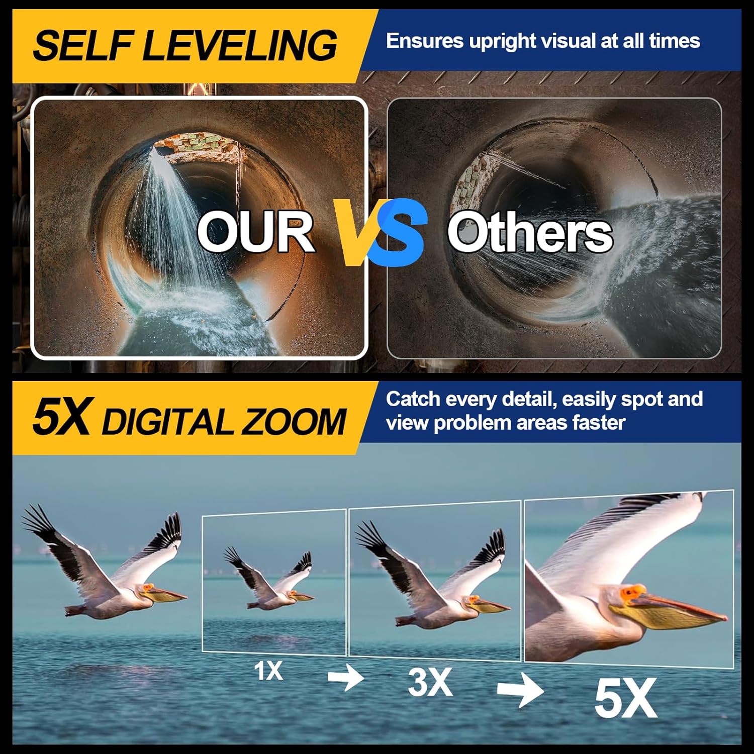 Anysun Sewer Camera Self Leveling with 512Hz Sonde, 7MM Thick Pushrod, Length Mark, 32GB Card, 9'' HD Monitor with DVR, 100Ft Sewer Scope Pipe Drain Inspection Camera IP68 Borescope w/Adjustable LEDs