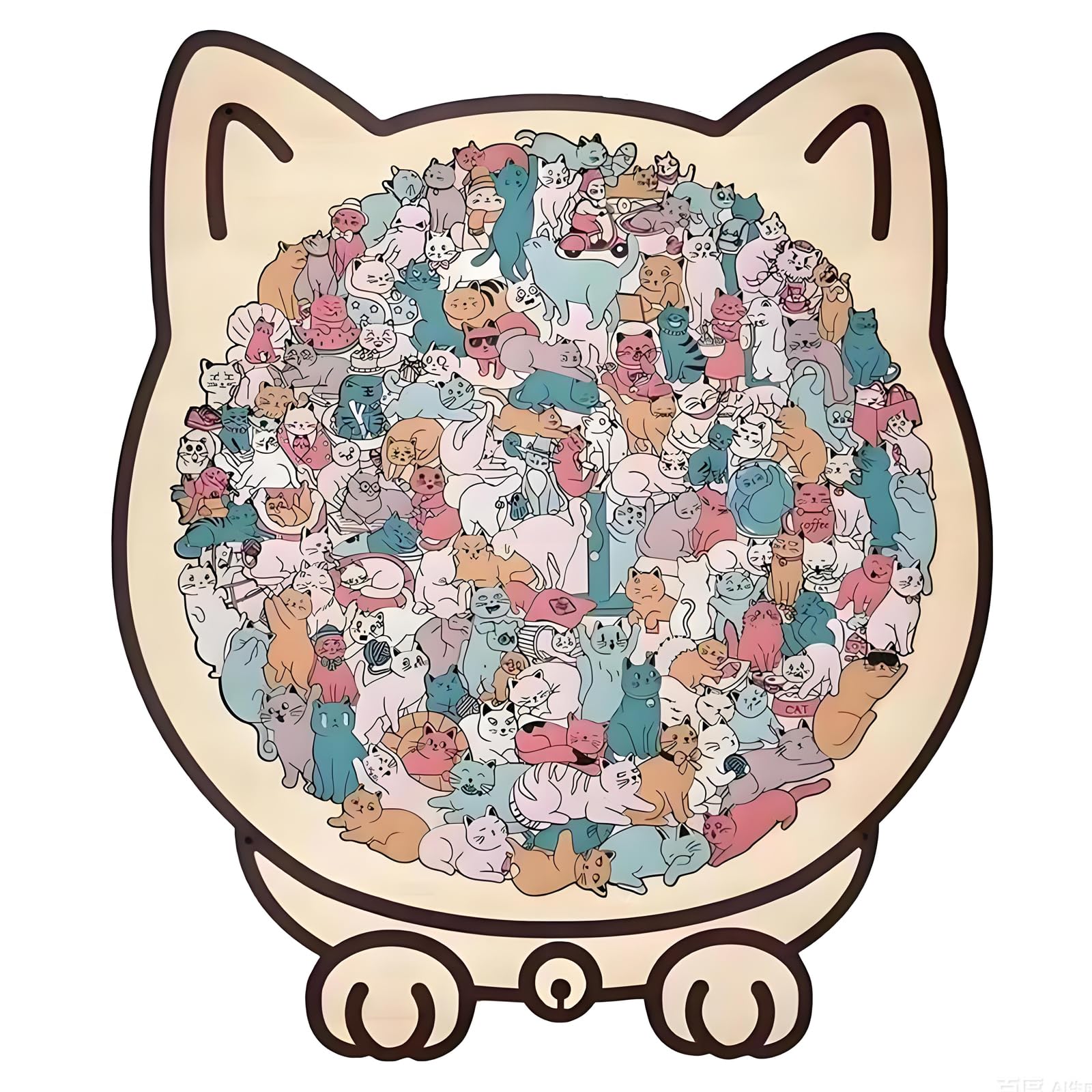 135 Pezzi Puzzle A Forma Di Gatto, Puzzle In Legno Colorato Da Pezzi, Cornice Incorniciato Da Adorable Cat Outlines, Simpatici Gatti, Puzzles Decorativo In Legno, Puzzle Irregolare Sfidante (B)