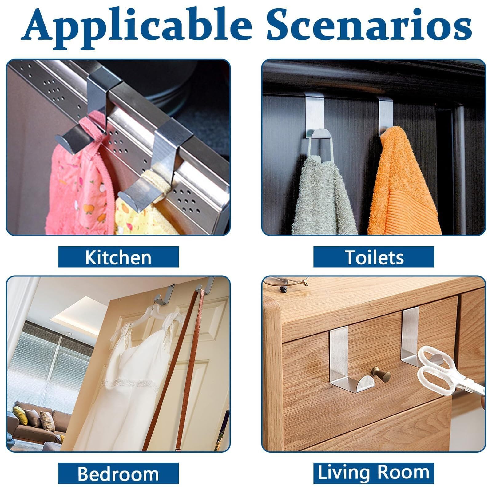 8 ganci da porta da 1,8 cm e 4 cm, a doppia testa, in acciaio inox, a forma di Z, reversibili, senza foro, salvaspazio, per armadio, cucina, camera da letto, bagno (argento)