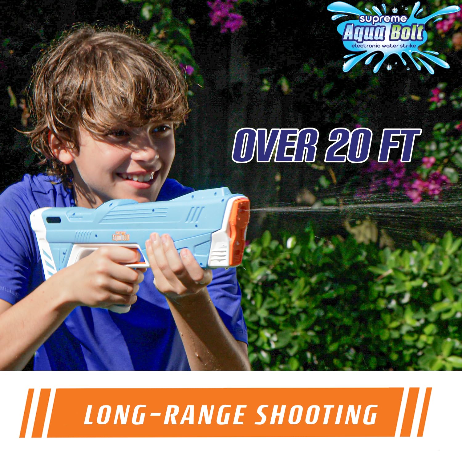 Supreme Sports Aqua Bolt | Electric Water Blaster with Rechargeable Battery; Long Range 20ft Precision Soaking; Fast Fill | Automatic Refill; Lightweight Design for Kids; Adults; Pool; Squirt Soaker