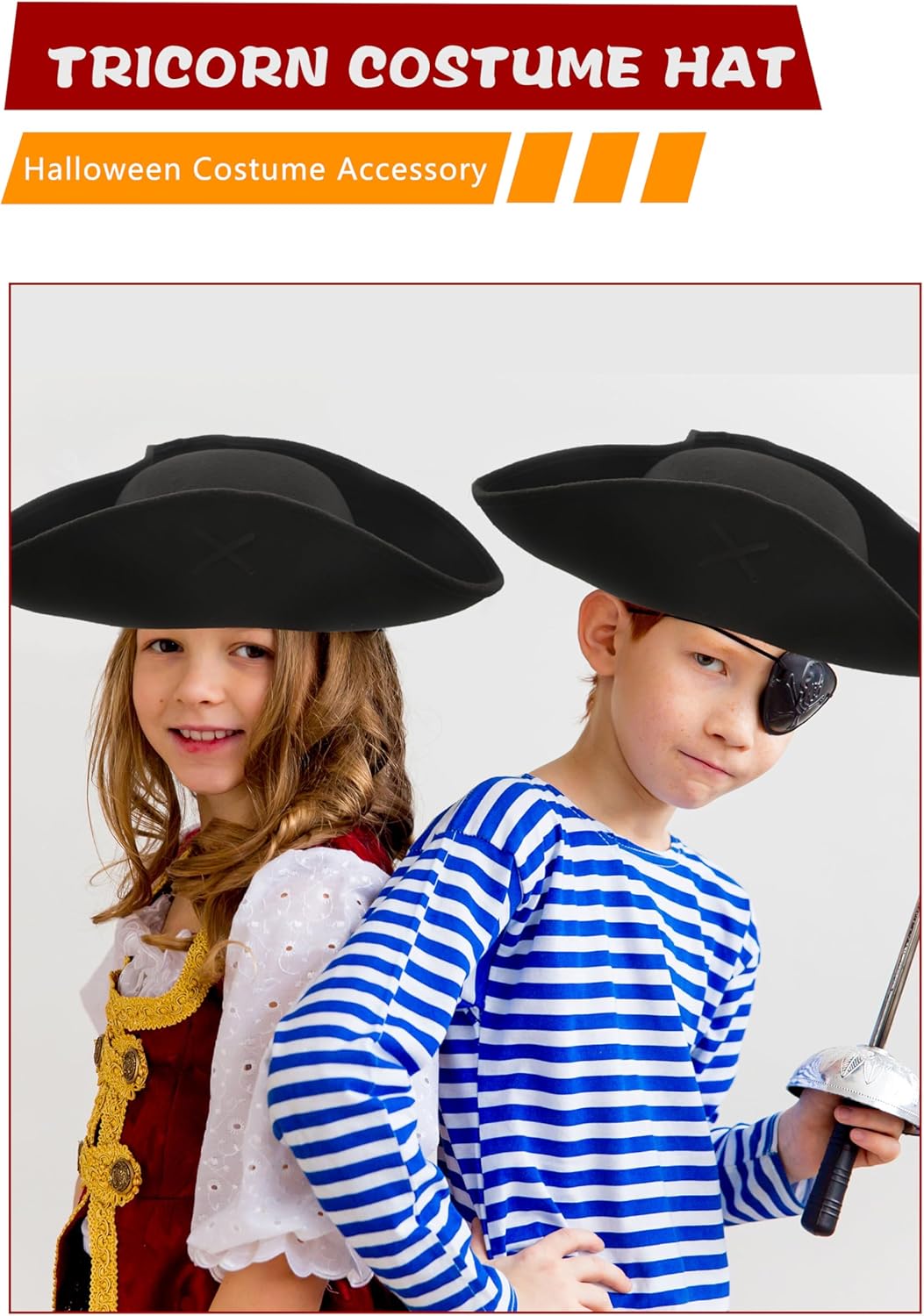 4 Pack Pirate Hat Black Tricorn Hat Buccaneer Hat for Men Women Halloween Party Dress-up Cosplay Supplies Costume Accessories - Image 7