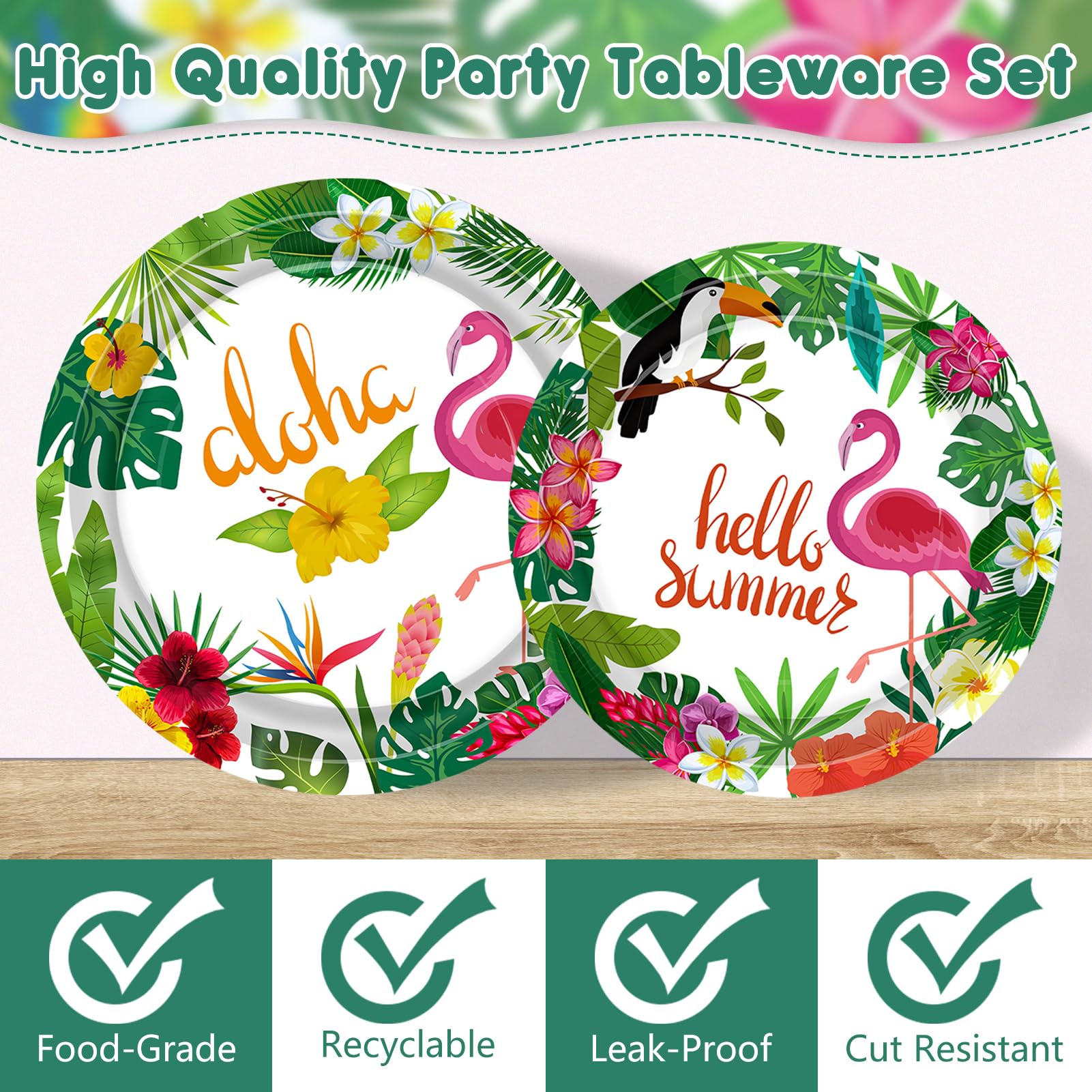102 Pezzi Set Stoviglie per Festa Hawaiana con Piatti Carta Fenicotteri Hawaiane Bicchieri di Carta Tovaglioli Tovaglie Decorazioni per Festa Hawaiana per Party Hawaiano (Stile 1)