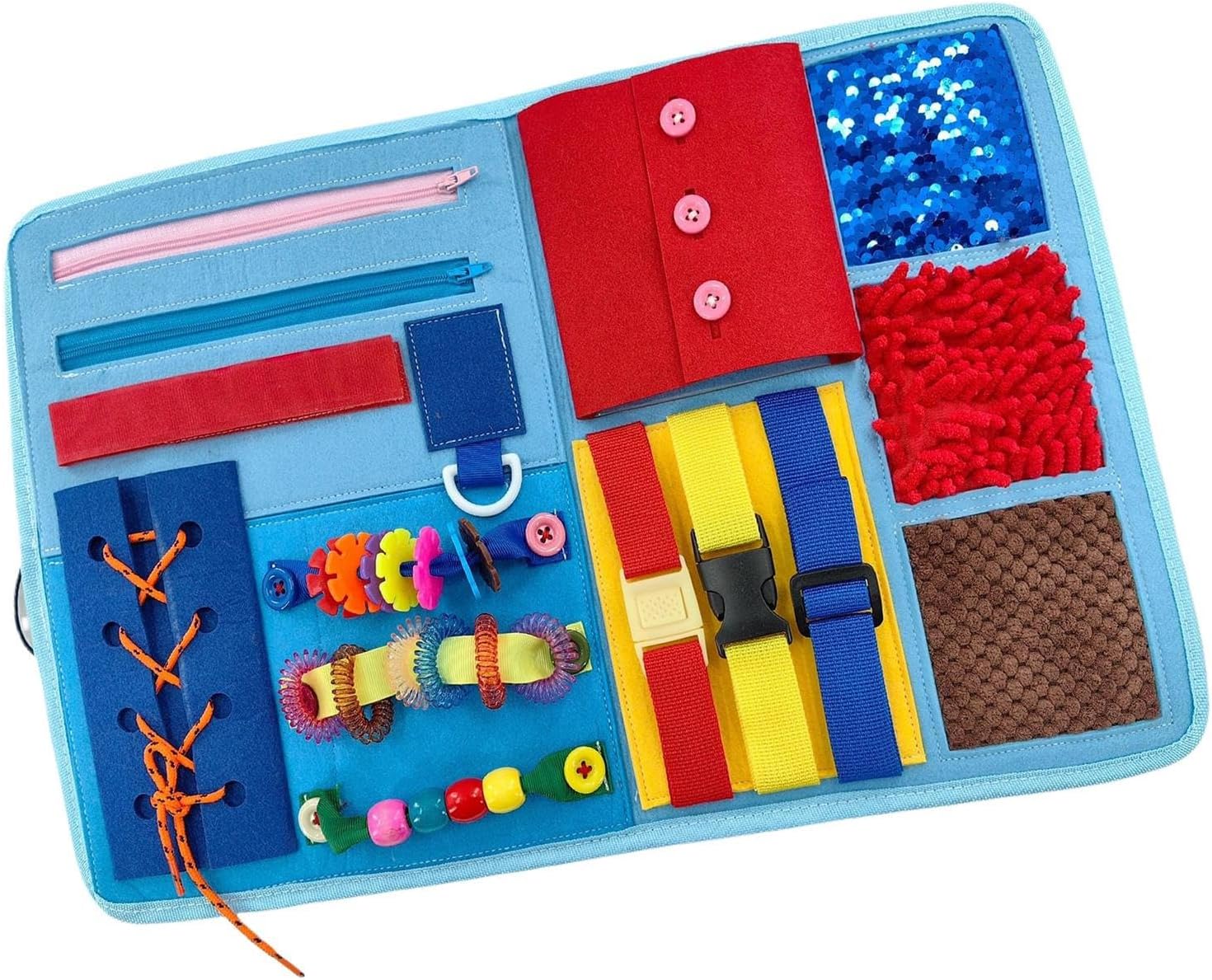 Portable Sensory Toy Set, Interactive Fidget Blanket, Compact Travel Calm Add On, Fabric Activity Panel Detail, Focus Aid with Tasks, Cognitive Support for Seniors Kids Daily Use Routine