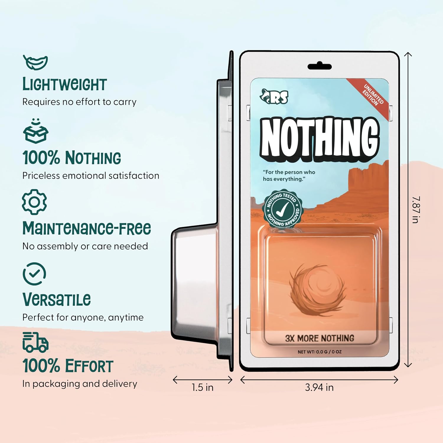 Nothing Gift - Funny Gag Gift for Dad, Mom, Women & Men Who Want Nothing - Hilarious Novelty & Useless Practical Joke for The Person Who Has Everything - Weird Prank Box Stuff
