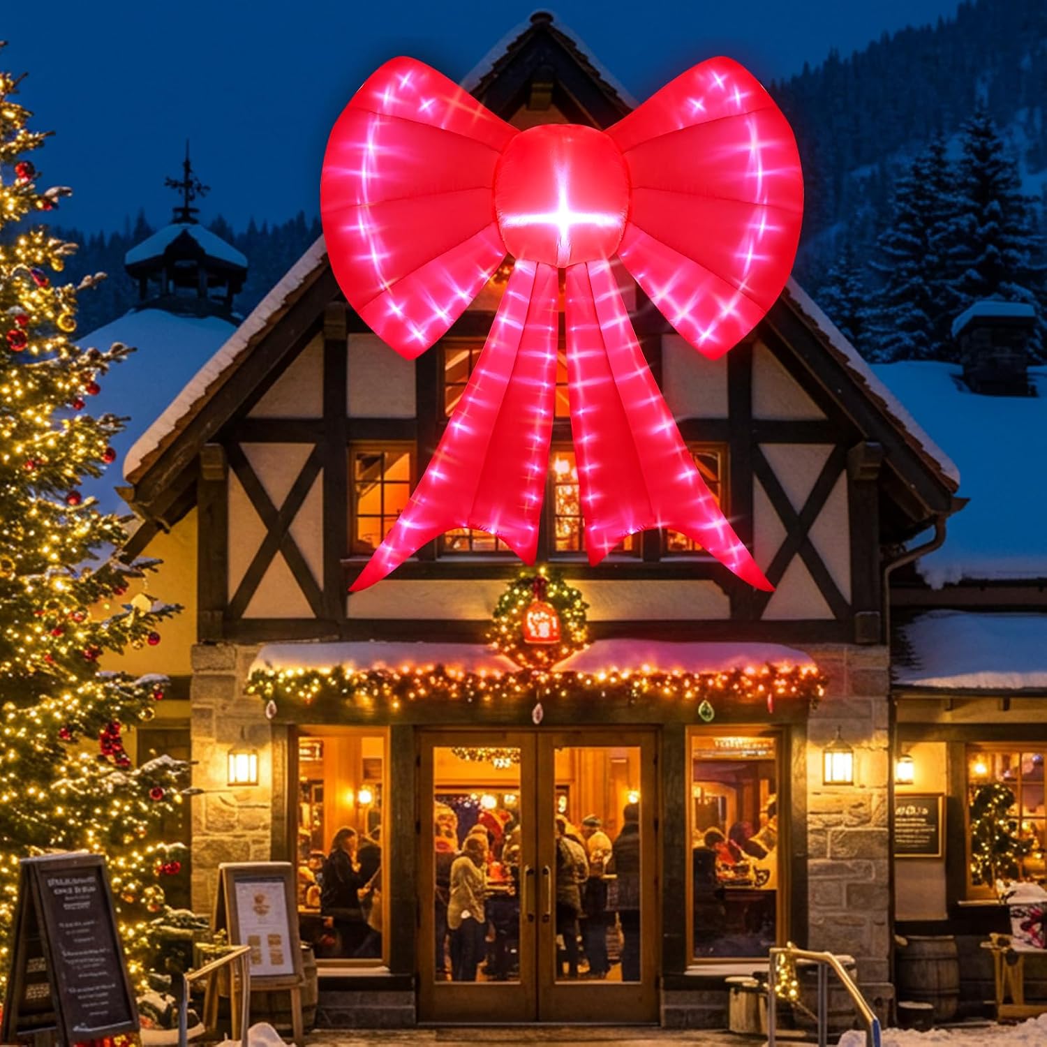 6FT Red Bow Christmas Inflatable Outdoor Decoration, Outdoor Christmas Blow Up Yard Decorations Built-in LEDs, Giant Xmas Inflatables for Yard Lawn Window Wall Glass Door Mall Decor