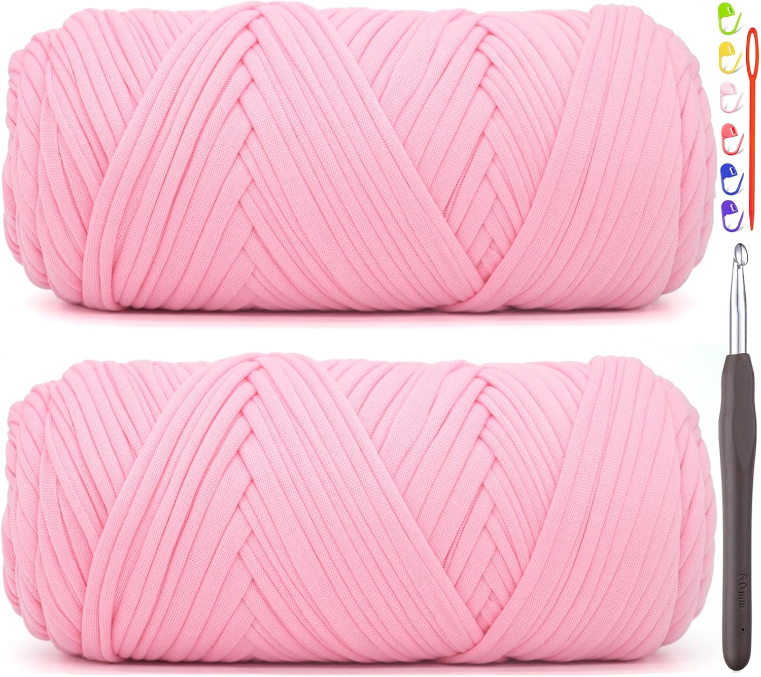 2 Pack Tshirt Yarn for Crocheting,Hot Pink T Shirt Chunky Elastic Fabric Thick T-Shirt Crochet Yarn for Beginners Crocheting Hand Knitting Bag/Basket/Coasters/DIY Crafts/Home Decor 2 * 200G(Hot Pink