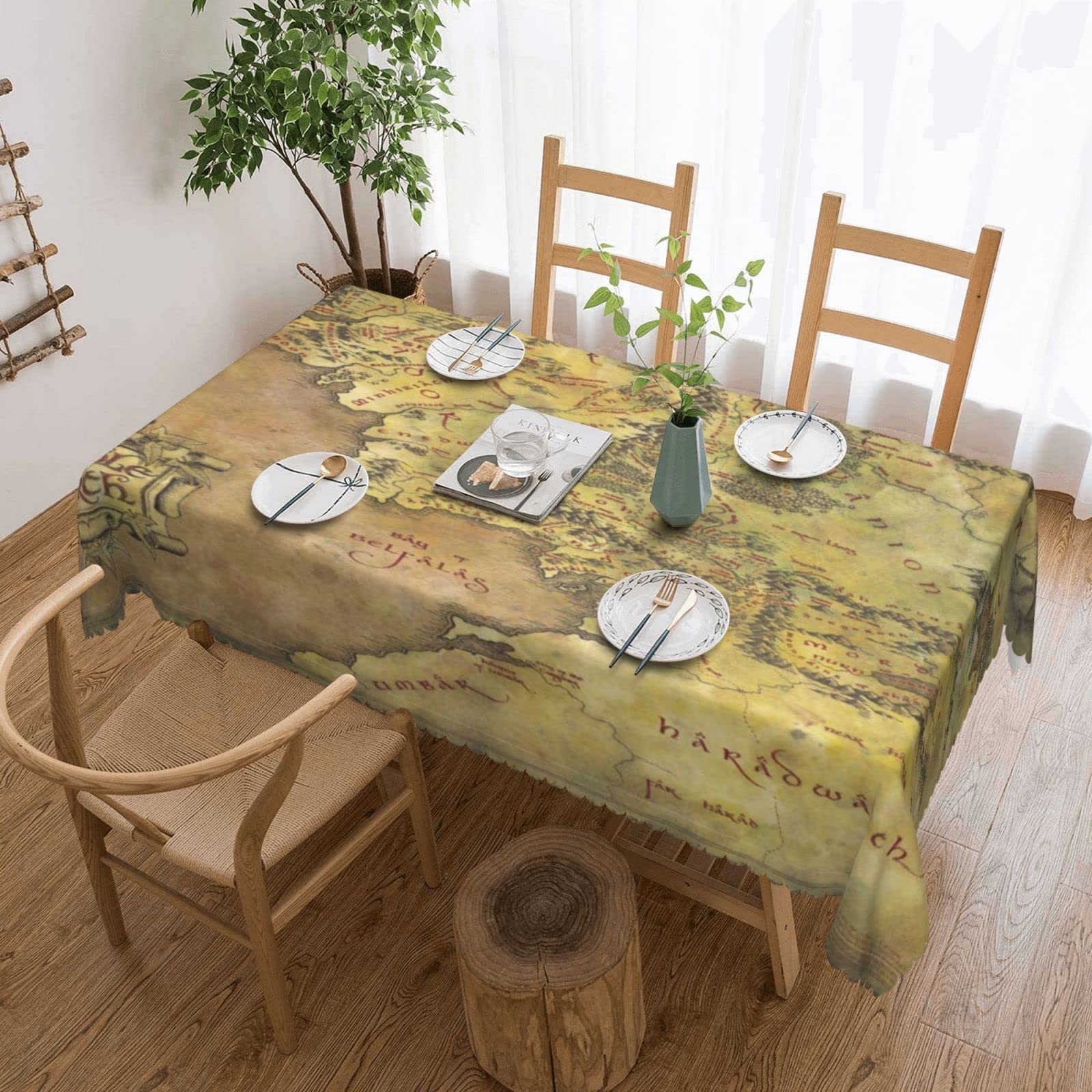 Middle Earth Map Table Cloth Rectangle Tablecloth Waterproof Kitchen Decorative Tablecover with Dust-Proof Wrinkle Resistant for Restaurant Picnic Indoor and Outdoor Dining