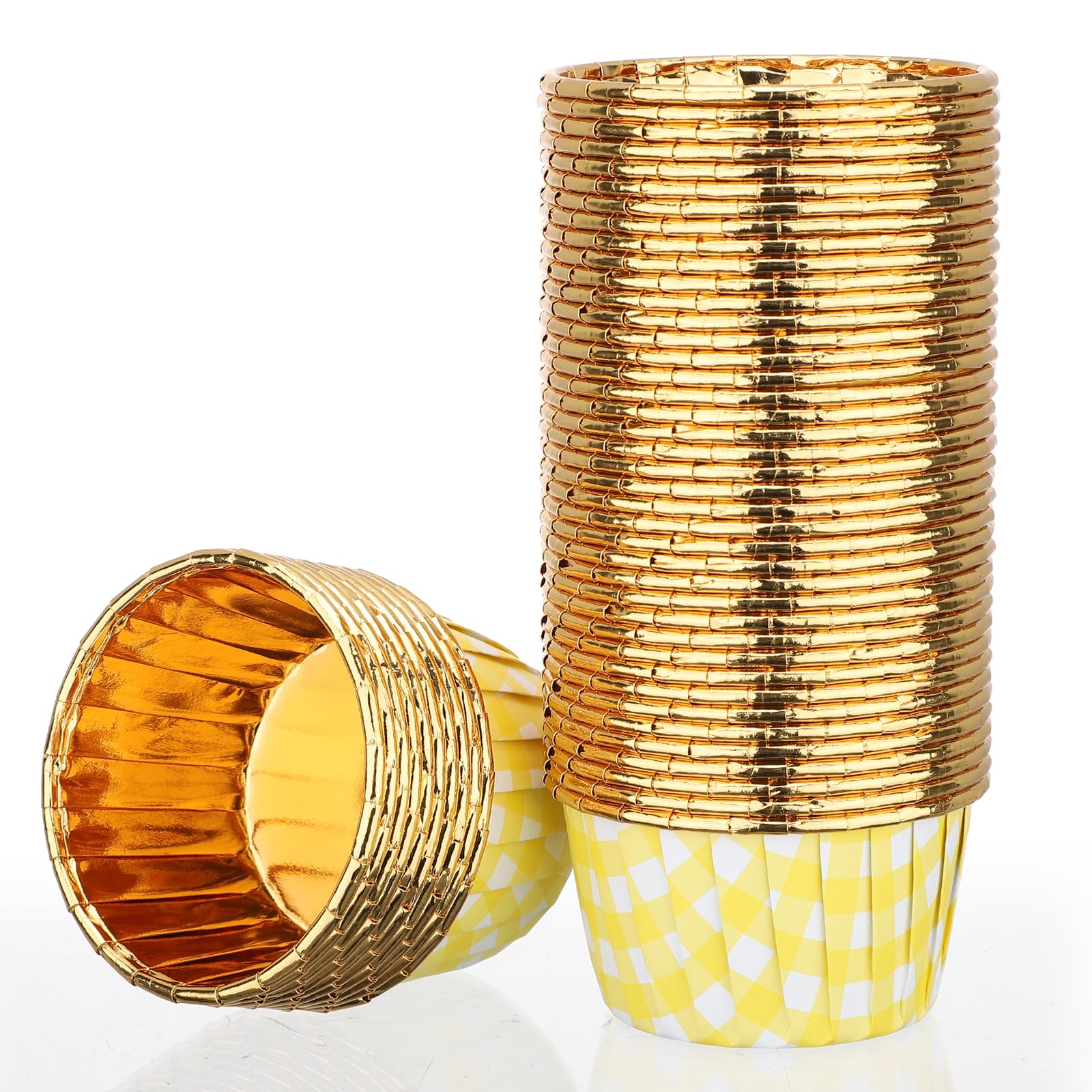 EUSOAR Cupcake Cups, 50pcs 3.5oz Yellow White Foil Baking Cupcake Liners