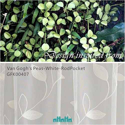 Miniatura 2 de NHNHN Juego de 2 paneles de cortinas traslúcidas de 63 pulgadas de largo, paneles de cortina de gasa semitransparentes bordados, cortinas