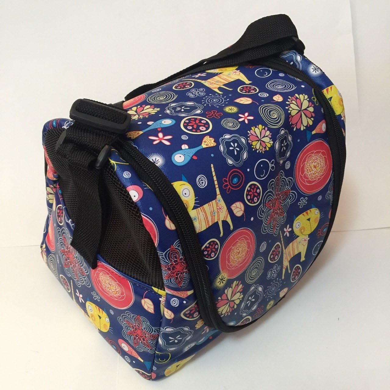 HOT! Thailand Animal Cartoon Printed Puppy Kitten Sugar Glider Birds Prairie Dog Marmoset Small Pet Travel Cage Shoulder Bag Soft Mesh Kennel Carrier PB's Republix (Floral (Blue), 7x10x8 Inch)