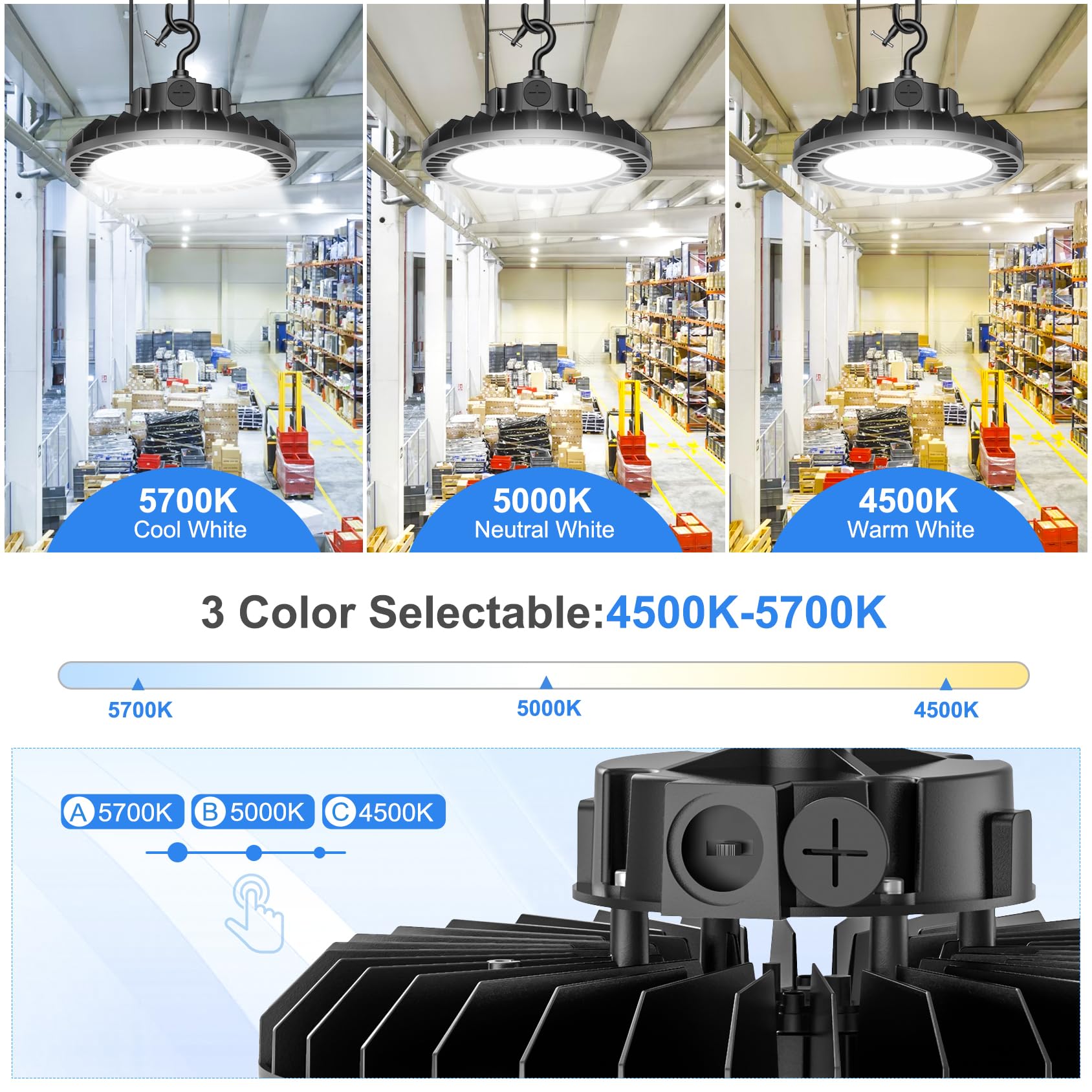 9 Pack LED High Bay Light 240W 200W 150W Adjustable ETL DLC Listed UFO High Bay Shop Lights — view 4