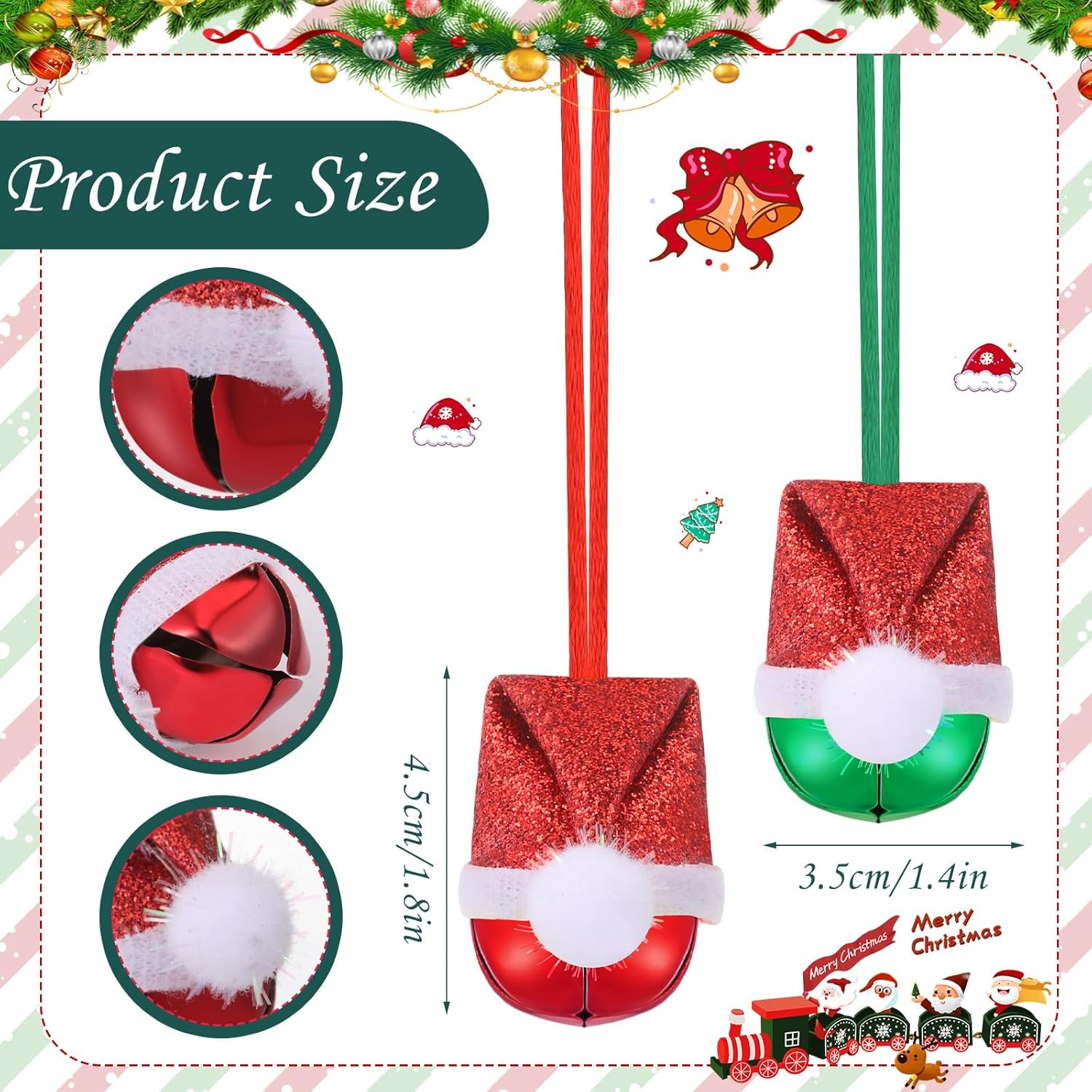 Sumind 48 Pcs Christmas Jingle Bell Necklaces Santa Hat Christmas Holiday Necklaces with Red and Green Rope Large Bell Necklace for Xmas Craft Gift Supplies Stocking Stuffers Accessories - Image 3