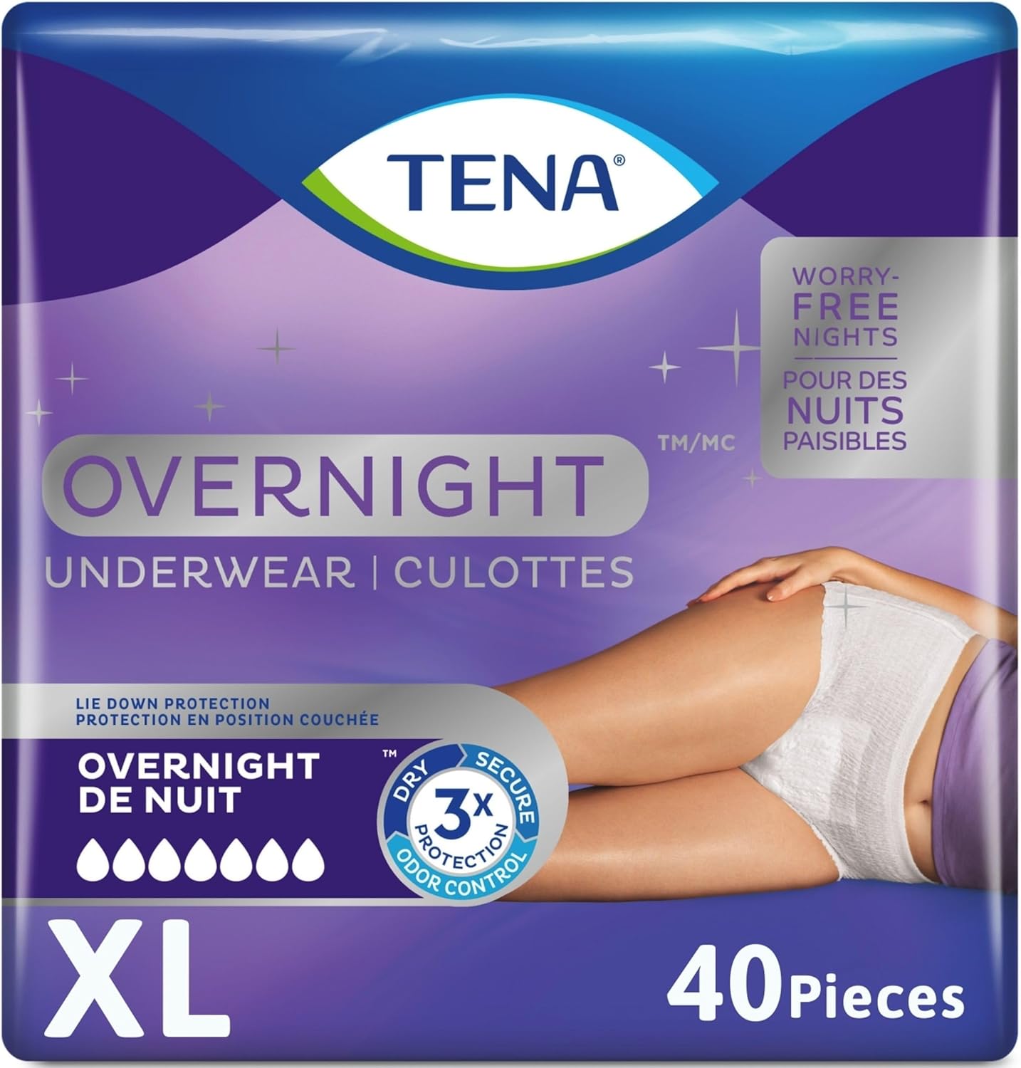 TENA Incontinence Underwear, Overnight Absorbency, Extra Large, 40 Count