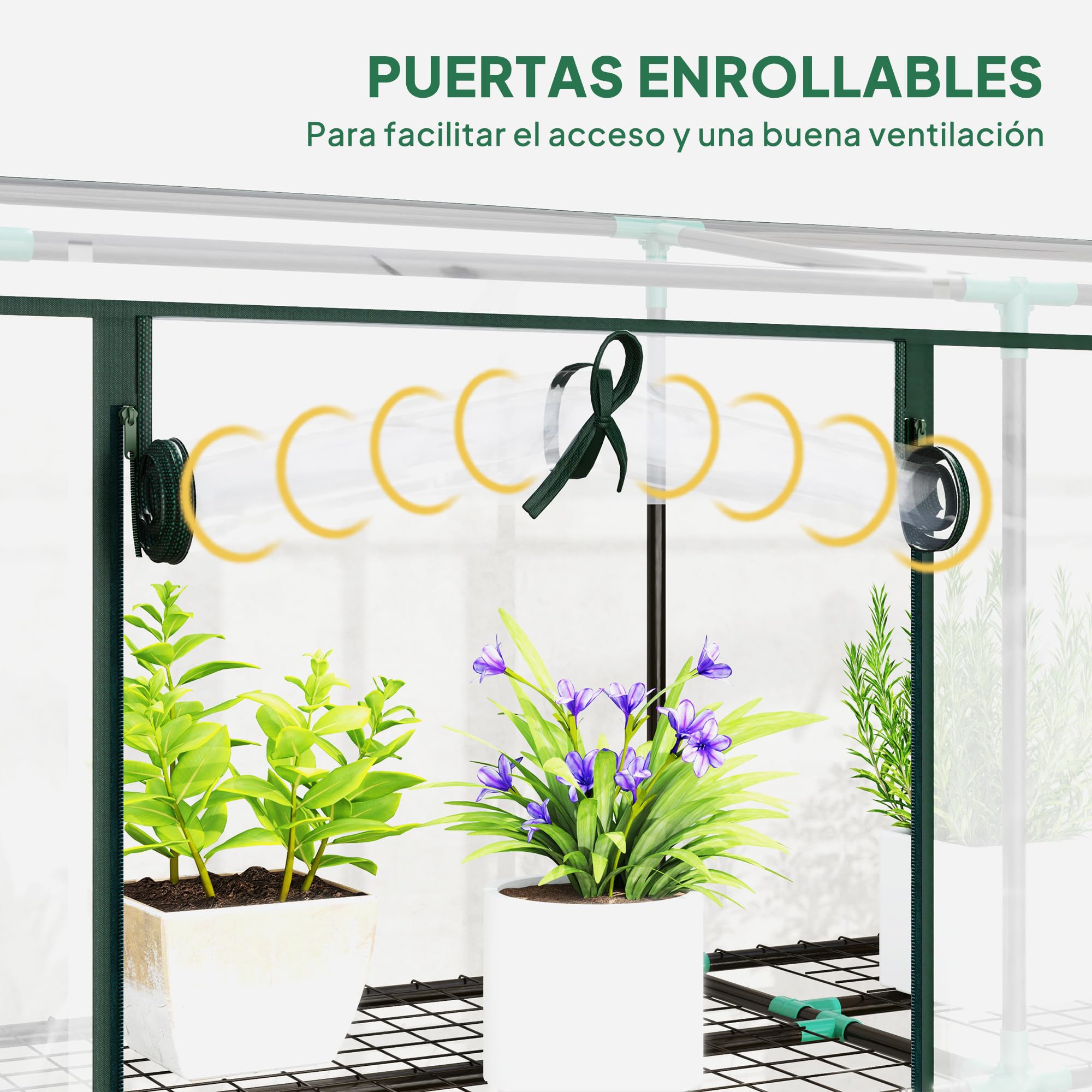Outsunny Invernadero de Exterior de 3 Niveles Invernadero de Jardín con 9 Estantes Puerta Enrollable con Cremallera Marco de Acero Cubierta de PE 140g/m² Anti-UV para Terraza 215x46x151cm Transparente