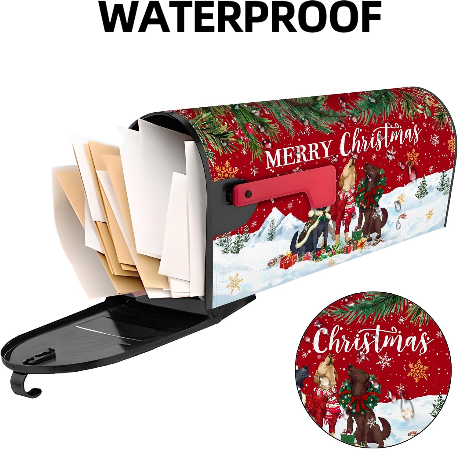 Christmas Dog Mailbox Cover 21x18 Inch, Merry Christmas Post Letter Box Covers, Holiday Xmas Magnetic Waterproof Mail Wraps for Outdoor Yard Garden Standard Mailbox Decor