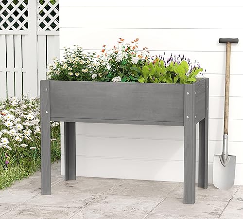 Miniatura 17 de Cama de jardín elevada de 31 x 16 x 31 pulgadas con patas, maceta de madera elevada para plantas al aire libre, flores, frutas, verduras y hierbas