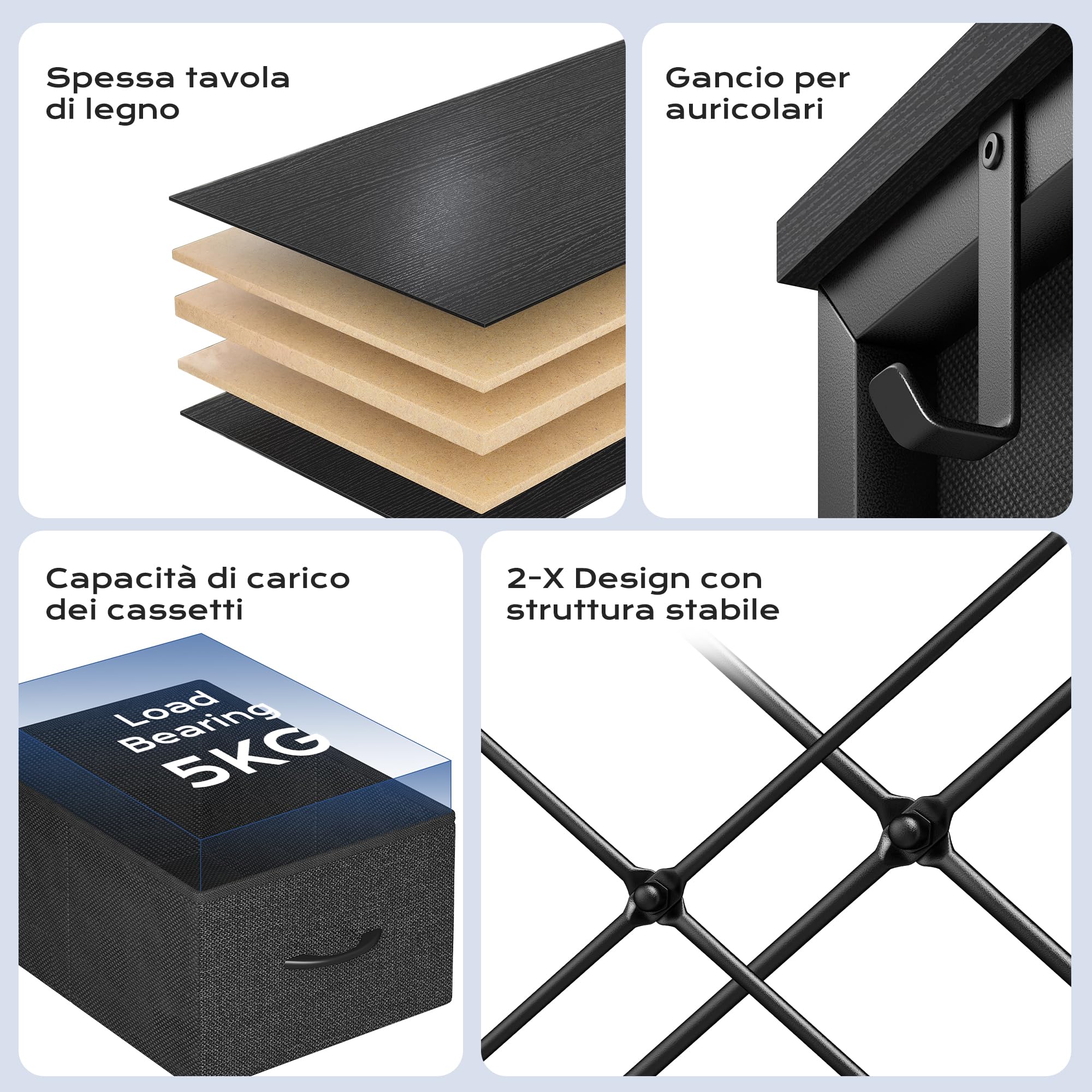 140x100cm Forma a L Gaming Scrivania con Libreria, LED per Lavorare