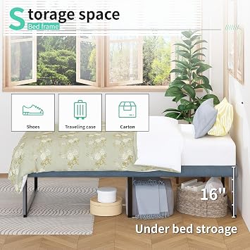 Lutown-Teen 18 Inch Twin Bed Frames Heavy Duty Metal Twin Platform Bed Frame No Box Spring Needed, Noise Free, Easy Assembly, Black