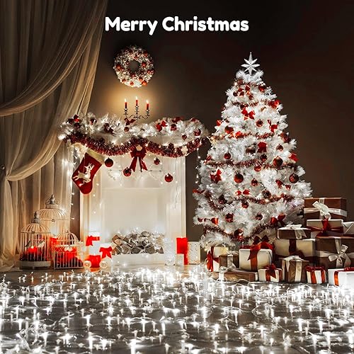 Miniatura 7 de BlcTec Tira de luces de Navidad para interiores y exteriores, 300 luces LED de 108 pies con 8 modos, enchufe conectable, impermeable, certificación